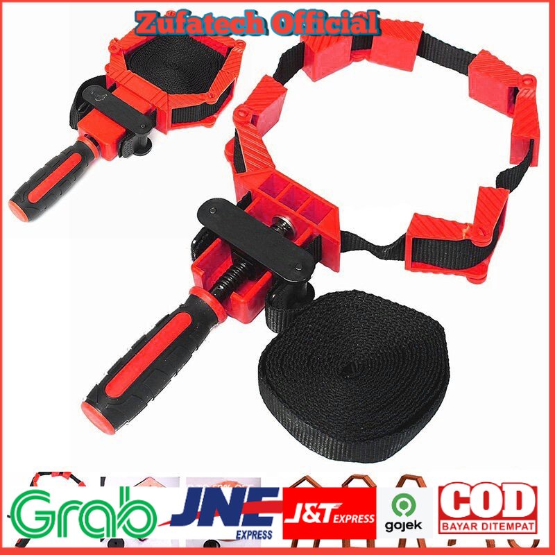ACAMPTAR Alat Penjepit Bingkai Kayu Adjustable Rapid Corner Clamp Strap Band 4 Jaws - ACM25 - Red