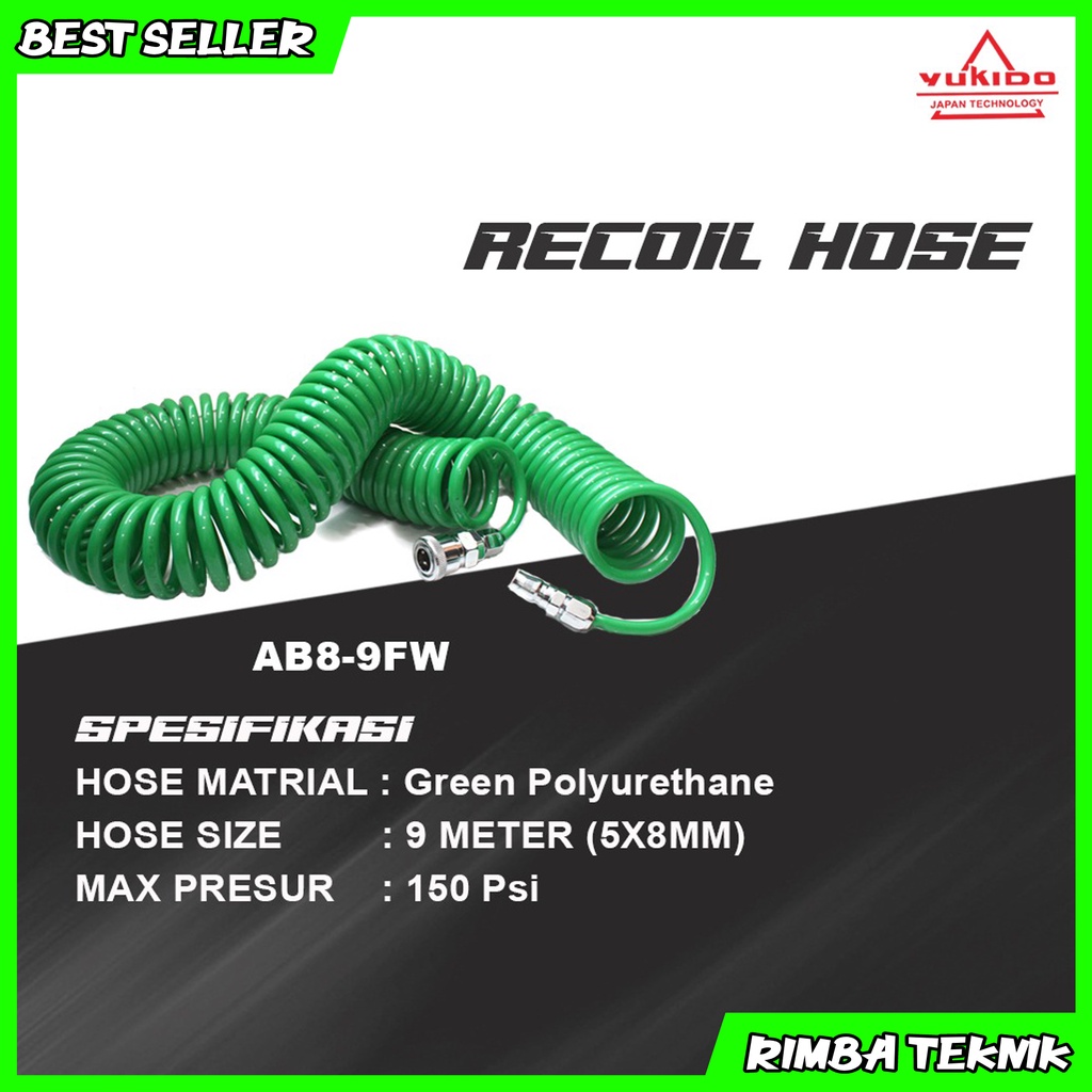 TERMURAH Recoil Hose 9 Meter - Selang kompresor spiral 9 Meter Slang PU YUKIDO Japan Technology