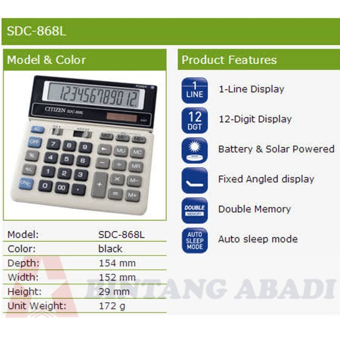 

CITIZEN KALKULATOR SDC-868 L 12 DIGIT / CALCULATOR SDC 868L ORIGINAL #ORIGINAL