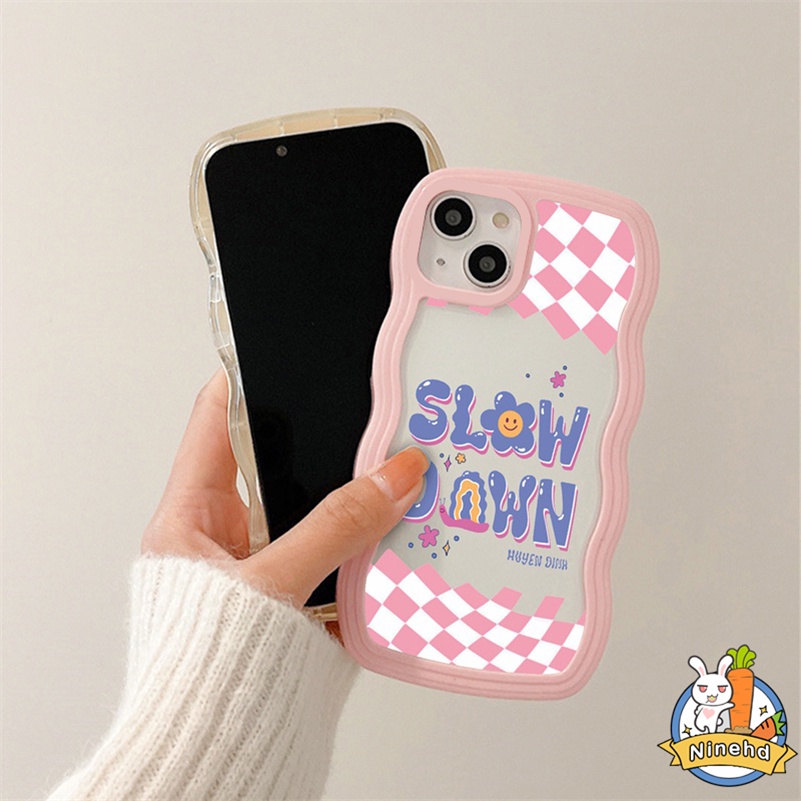 Realme 10 9 Pro+ C35 C33 C31 C30 C30s C21 C21Y C25Y C25 C25s C20 C20A C17 Realme C15 C12 C11 8 8i 7i 5 5i 5s 6i C3 Narzo 50i 50A Prime Narzo 30A 20 Creative Premium Motif Kotak Pink Wavy Frame Phone Case Clear Silicone Soft Case Protective Cover