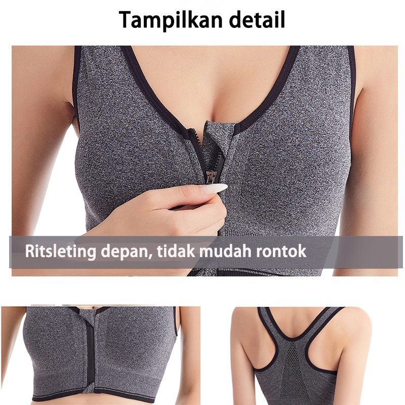 BH Olahraga Push Up Gym Bra Resleting Depan Dengan Bantalan Dada Fitness Zumba Senam Bra 2023