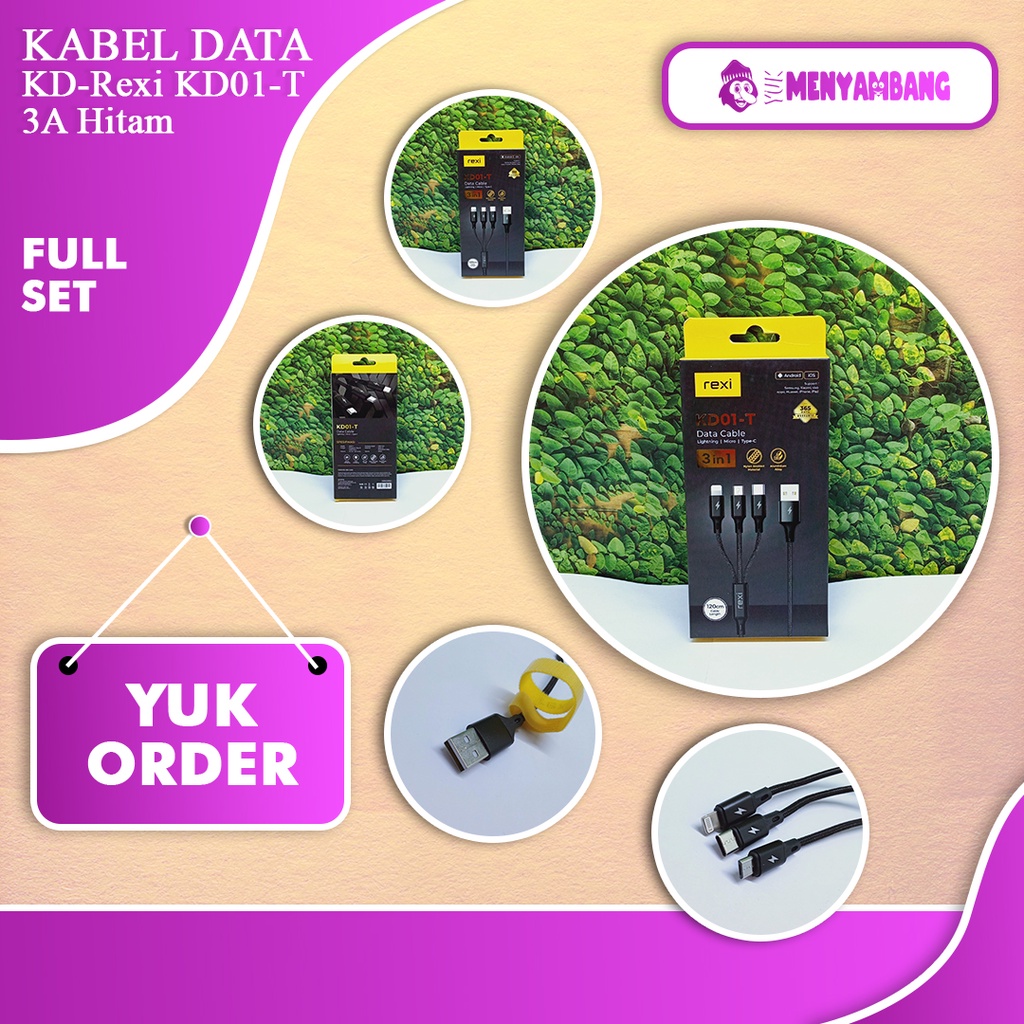 42577 | KD-Rexi KD01-T 3A Hitam | Kabel Data REXI KD01-T 3 in 1 Lightning Micro Type-C 120cm