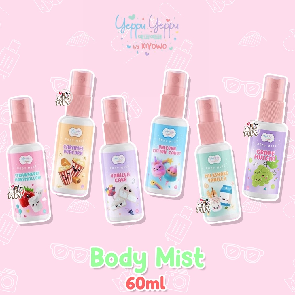 YEPPU BODY MIST SERIES 60ML ( LYCHEE / GRAPE MUSCAT / CARAMEL POPCORN / MILK SHAKE VANILLA / STRAWBERRY MARSHMALLOW / UNICORN COTTON CANDY / VANILLA CAKE )