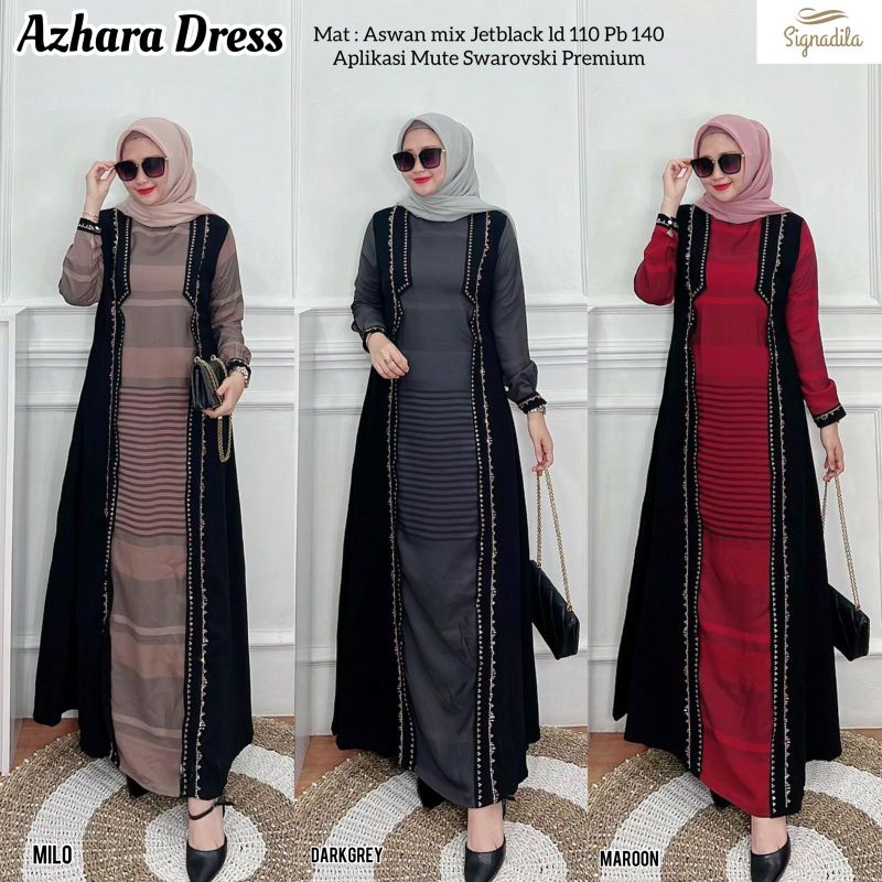 Azhara Dress Terbaru Gamis Matt Aswan mix jetblack premium