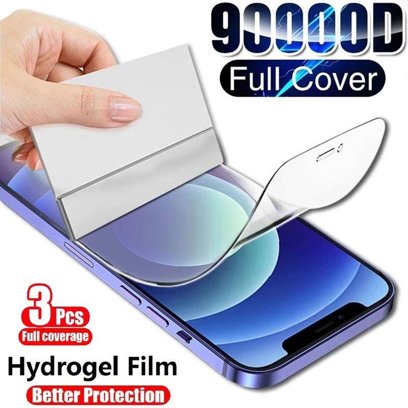 IPHONE 3pcs Full Cover Untuk Iphone14 13 12 11 Pro Max Mini Plus Pelindung Layar Hydrogel Film Belakang