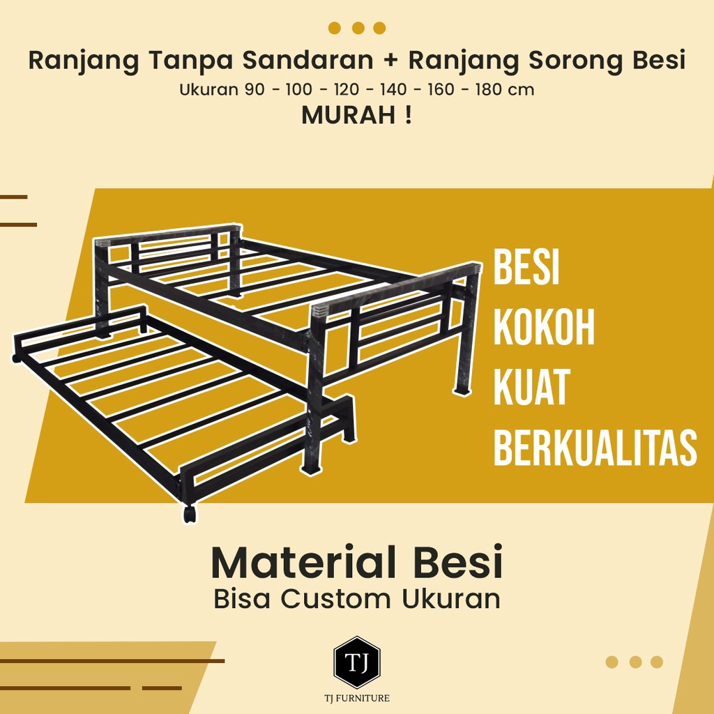 Ranjang Besi Tanpa Sandaran + Sorong / Tempat Tidur / Divan / Medium Bed Minimalis 140x200 cm