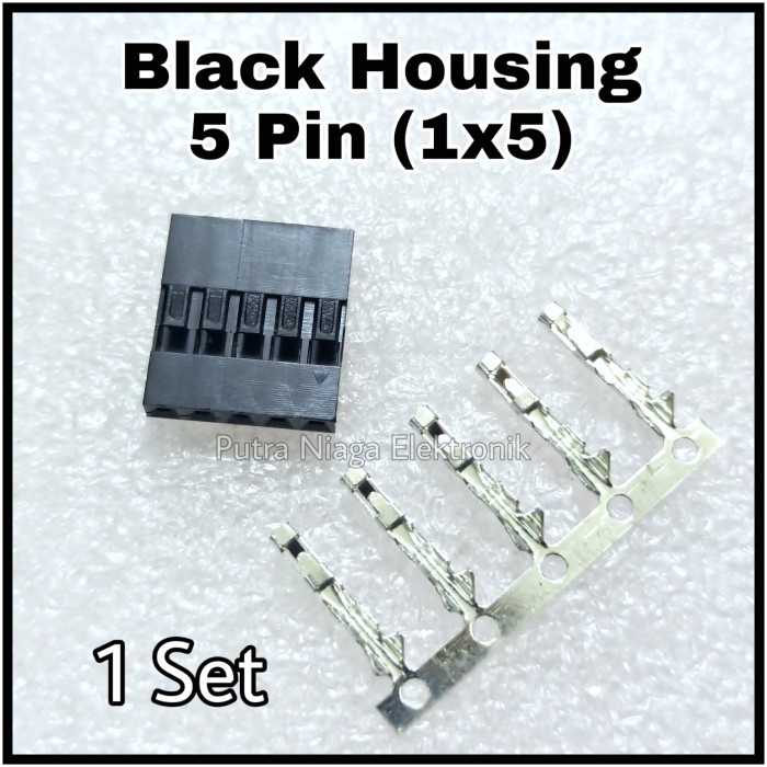 (1 Set) Black Housing 5p 2.54mm Konektor Hitam Dupont Female 1x5 5pin putr4n14 Juara