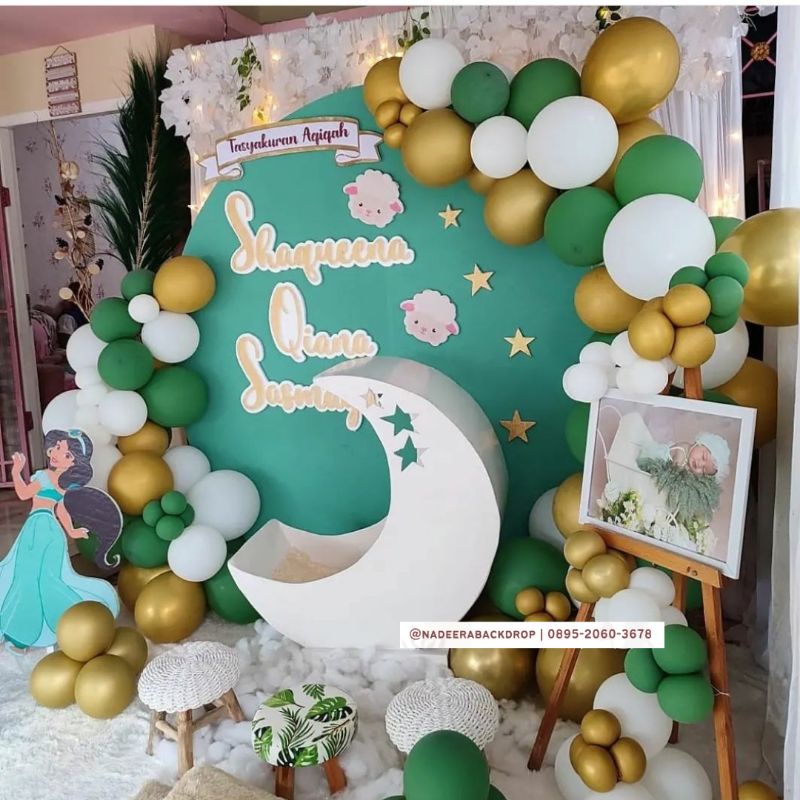 [NADEERABACKDROP] Dekorasi Aqiqah Sterofoam Curtain - HIJAU