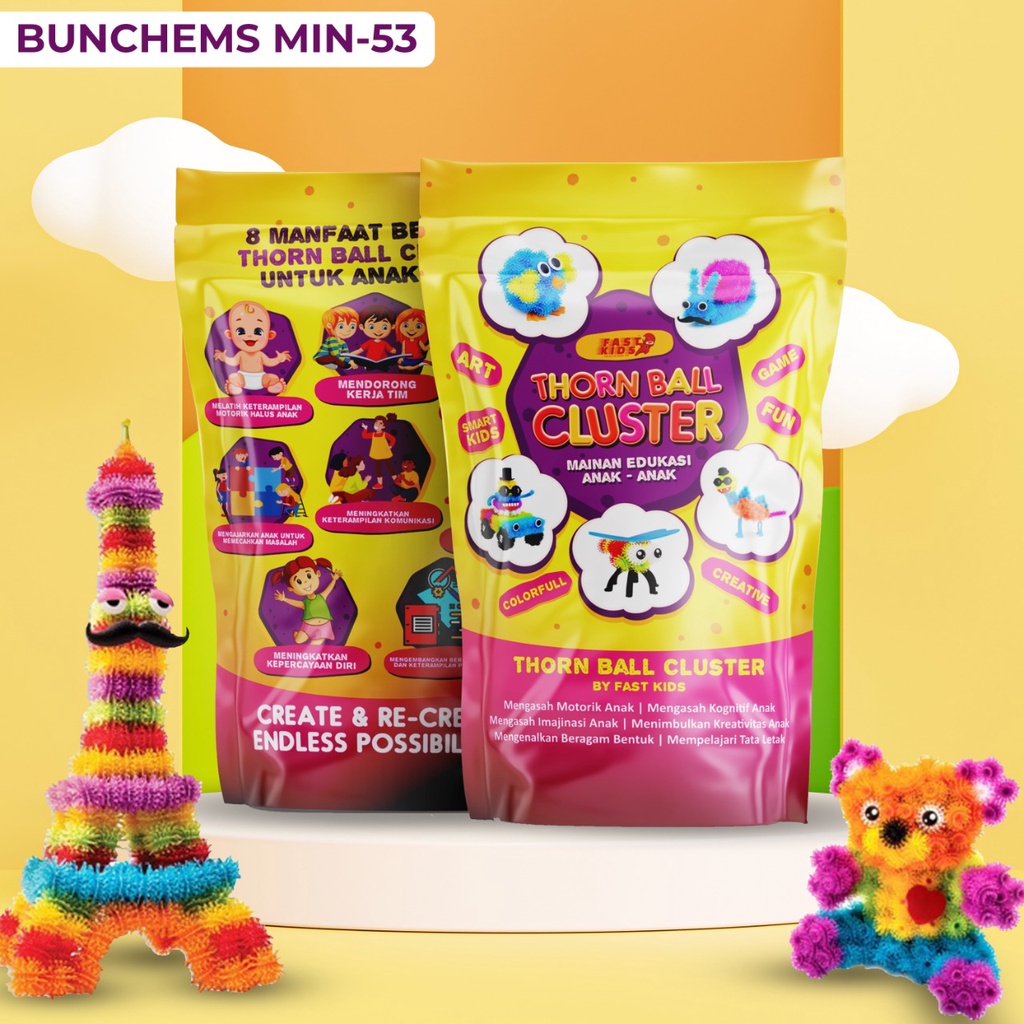 Mainan Anak Sale Bunchems Thorn Ball Magic Ball Puzzle Merakit Hewan Robot Boneka Lucu