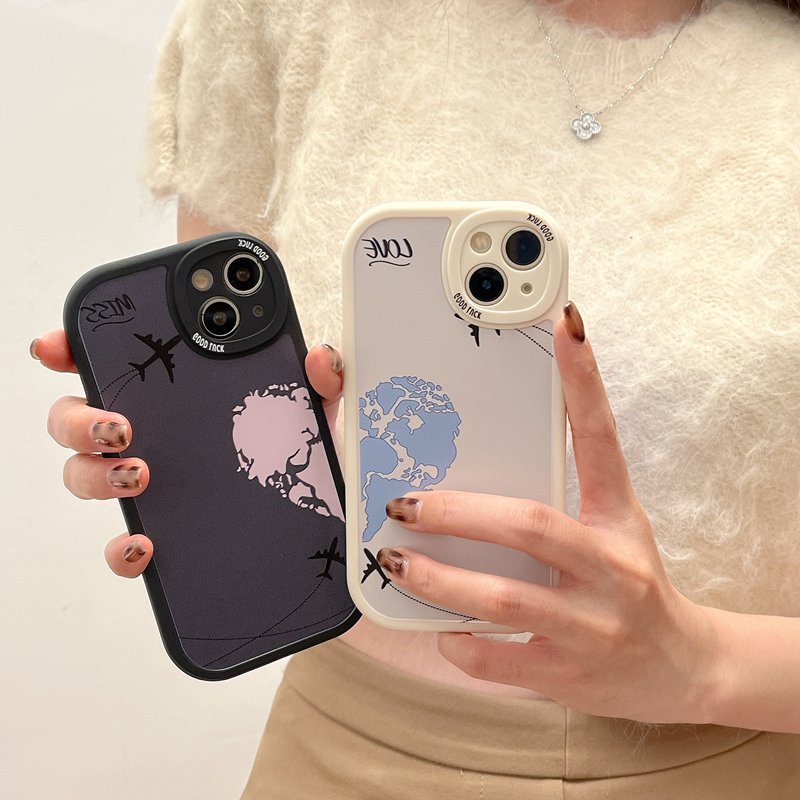 [Baolongwish] Couple Splicing Love Airplan SoftCase Apple IPhone 6S 7 8 Plus XR XS Max 11 12 13 14 Pro Max 14 PLUS Black Silicone Case