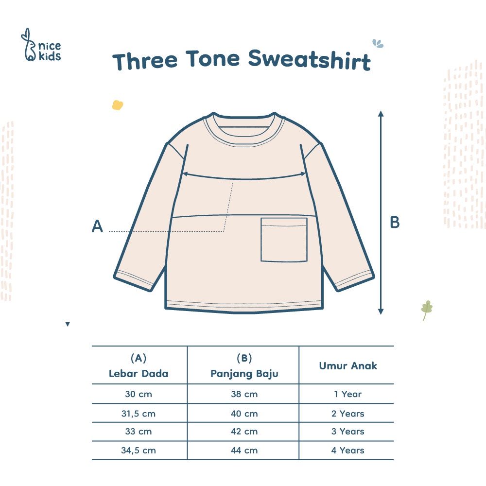 Nice Kids - Unisex Three Tone Sweatshirt Baju Atasan Lengan Pajang Anak (1-4 Tahun)