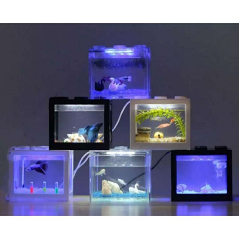 Akuarium cupang lego akrilik 4 sisi Lampu Led USB aquarium ikan koi ikan mas