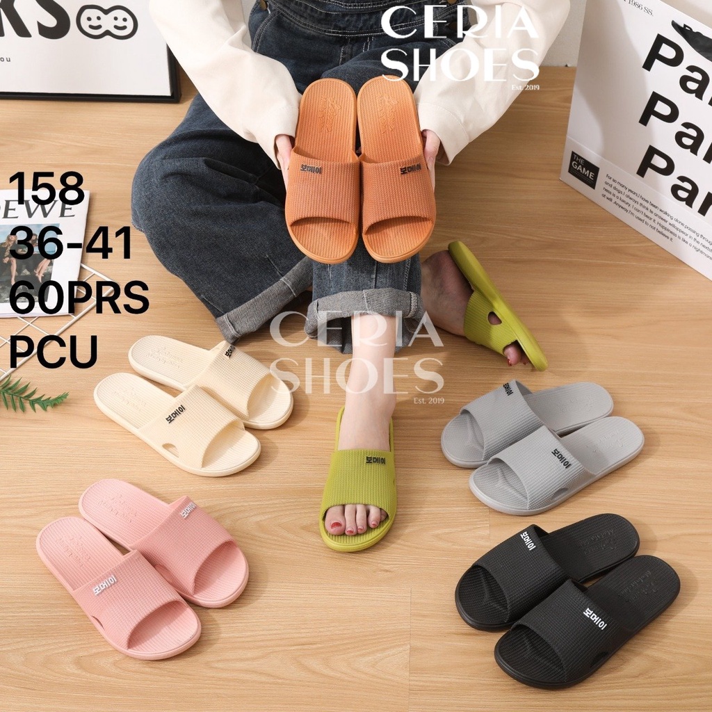 PVC Sandal Slop Wanita Karet Jelly Import Korean Slipper Super Soft Ringan Sol Rubber Non-Slip Elastic BALANCE 158