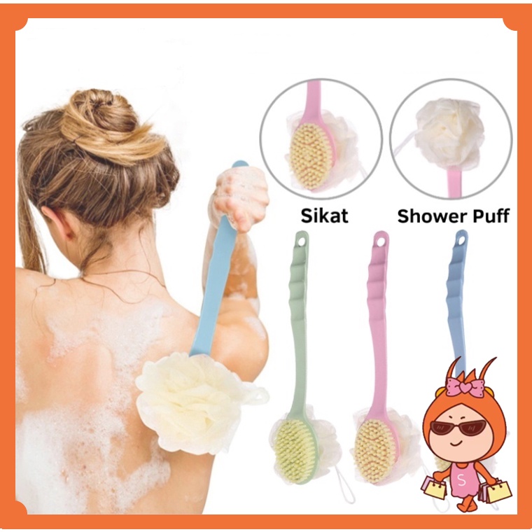 Shower Puff Dan Sikat Punggung 2in1 Pembersih Penggosok Badan 2 Sisi — 7