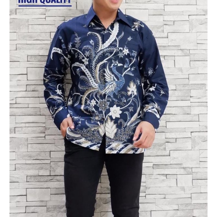 BATIK BOLO DEWO Kemeja Baju Batik Pria Lengan Panjang Lapis Furing Hem Atasan Motif AHY