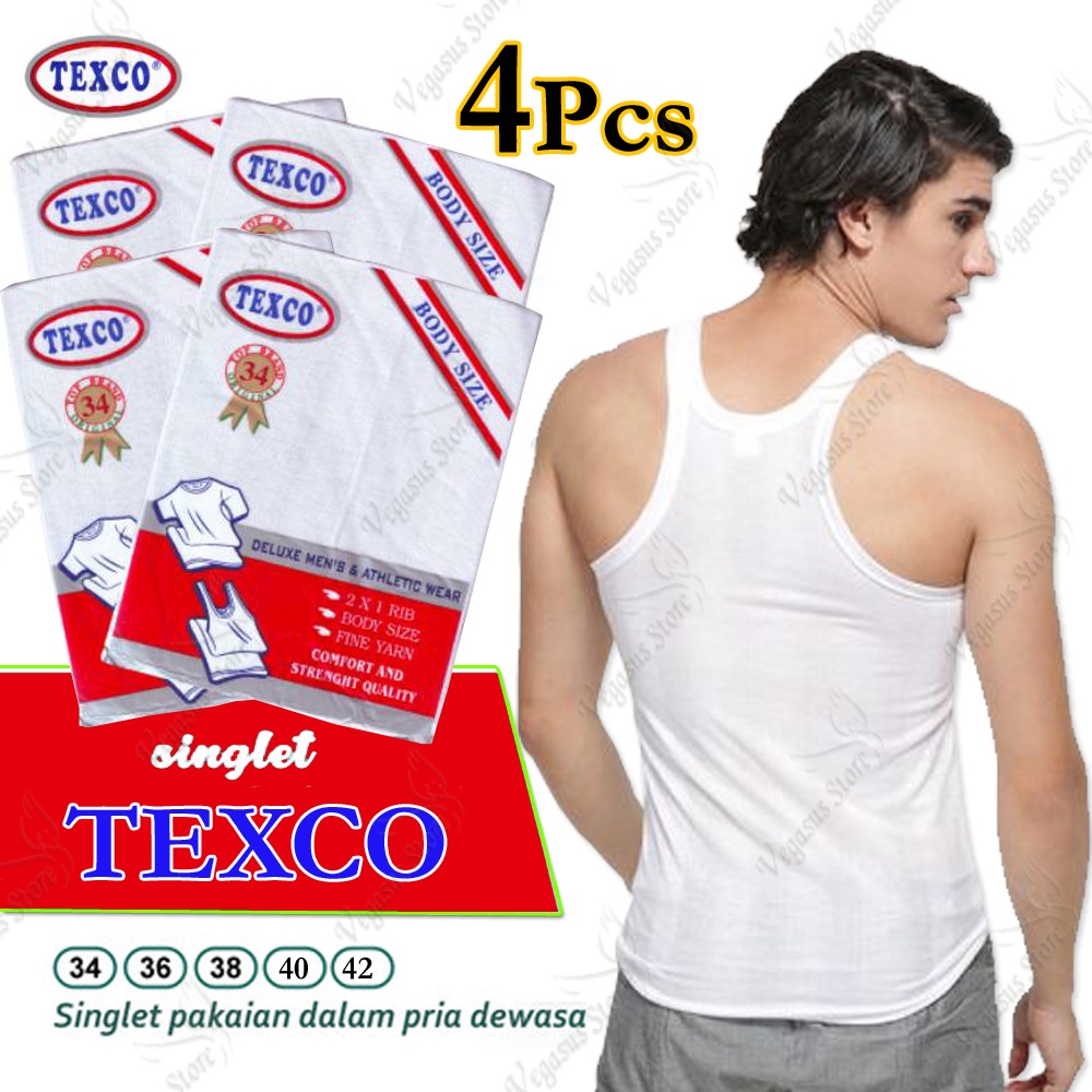 4Pcs Texco Singlet Putih Kaos Dalam Pria - Vegasus Store (COD)