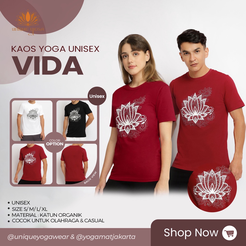 Kaos Yoga / Kaos Olahraga Tshirt Vida / Baju Yoga Unisex Pria dan Wanita Dry Fit Motif Lotus / Tshir