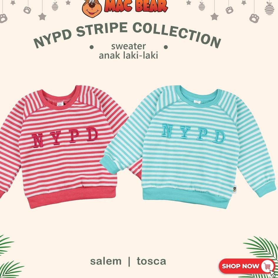 ☋➔✰✪ MacBear Baju Anak Laki-laki Sweater Anak Winter Collection NYPD Stripe 6 bulan - 12 tahun Big S