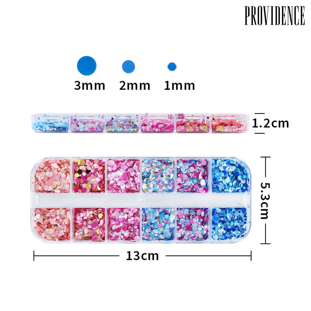 Providence 1kotak Nail Art Payet Bersinar Berkilau Mempesona DIY Multicolor 12kisi Mix Ukuran Kuku Bulat Payet Serpihan Manicure Store Supply