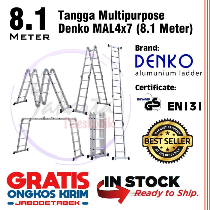 Tangga Lipat Multipurpose 8,1 Meter Denko MAL4x7 Tangga Alumunium 8.1