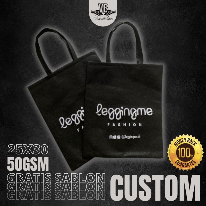 FREE CUSTOM SABLON TAS SPUNBOUND PROMOSI TOKO TERMURAH FLAT 25X30