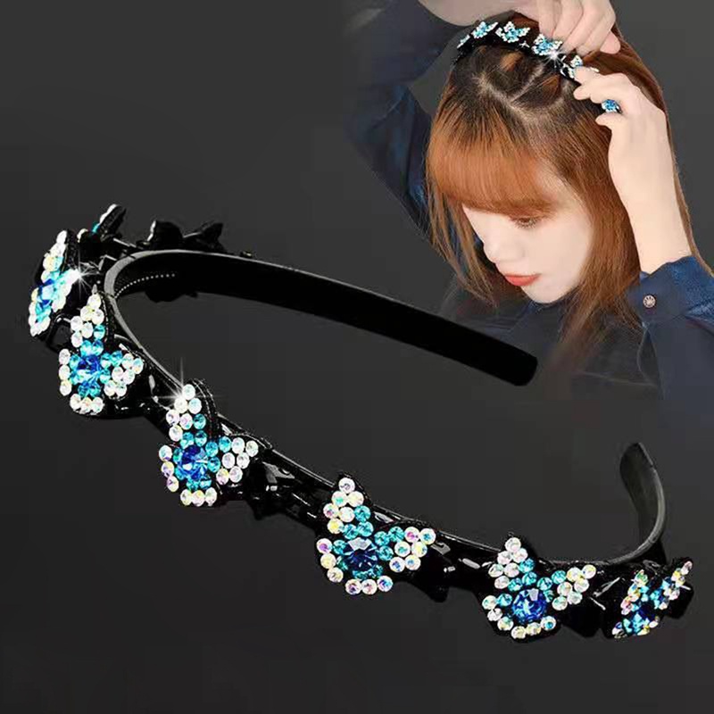 Anti-slip Hairband Berlian Imitasi Kupu-Kupu Ikat Kepala Wanita Rambut Band Hoop Cakar Klip Poni Ganda Gaya Rambut Mengepang Alat