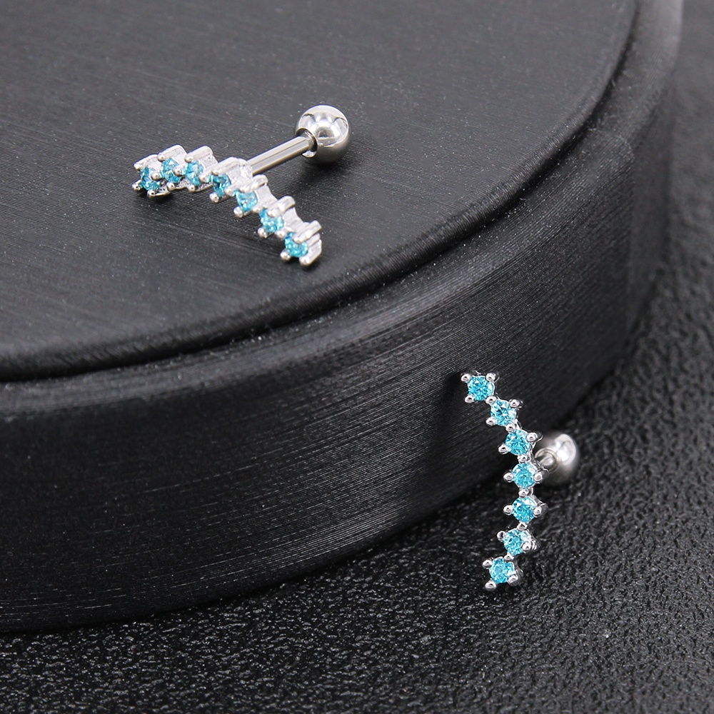 1pasang 4warna CZ Anting Tindik Tulang Rawan Telinga Bola Sekrup Perhiasan Stainless Steel Bentuk Melengkung Stud Earrings