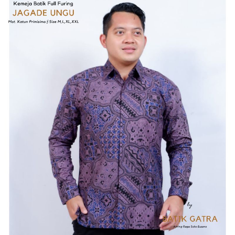 Batik Pria Lengan Panjang Jagad Ungu Lapisan Full Furing