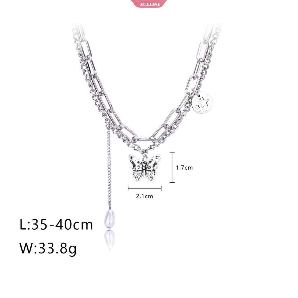 Fashion Mutiara Kupu-Kupu pentagram Liontin Pria Dan Wanita Rantai Samping Gaya hip-hop double-layer Rantai Grosir [ZXL]