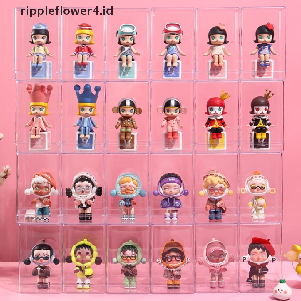 {rippleflower4.id} Stackable Acrylic Mystery Box Storage Display Frame Single Transparan Kotak Boneka Display Stand Case Dust Proof Mainan Koleksi Artcrafts Boxes~