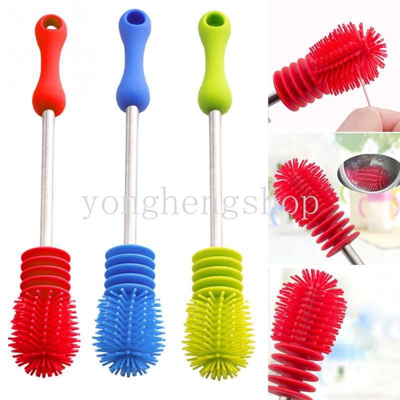 Sikat Botol Bayi Silikon Sikat Botol Multifungsi Gagang Panjang Mug Alat Pembersih Botol Susu Cuci Gelas Cup Cleaning Brushes