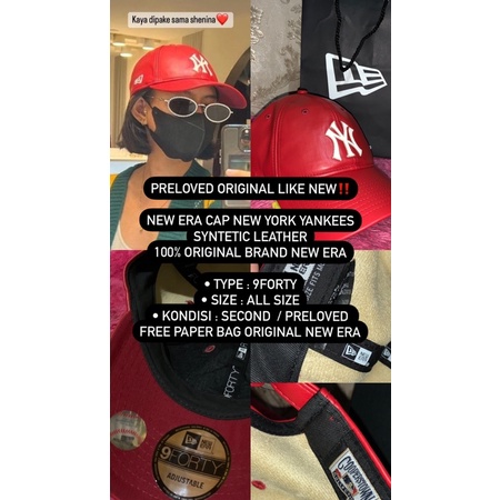 PRELOVED NEW ERA CAP NEW YORK YANKEES SYNTETIC LEATHER 9FORTY RED 100% ORIGINAL BRAND NEW ERA