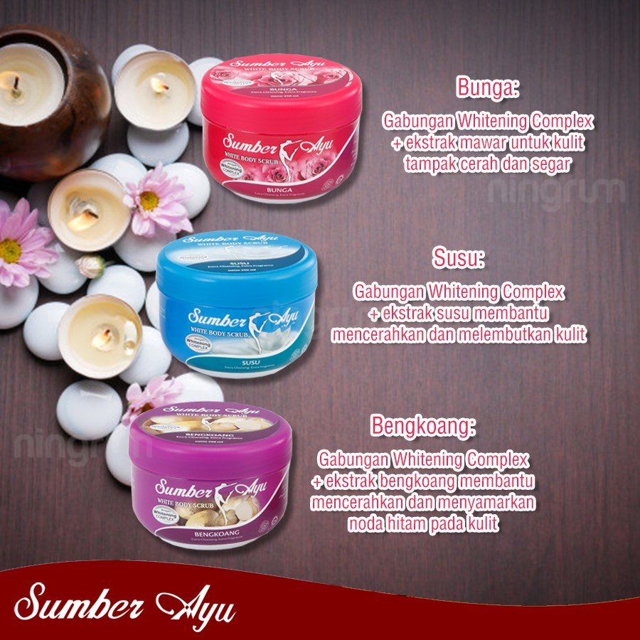 Ningrum - Sumber Ayu Body Scrub Lulur Mandi 250G | Lulur Murah Lulur Pencerah Pemutih | Scrub Mandi Sumber Ayu Original BPOM - 7401