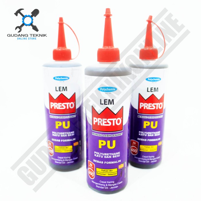 Lem Kayu Besi Cepat Kering Anti Air SATUAN 650Gram PU PRESTO / Lem Polyurethane Wood Iron 650 Gr PU PRESTO