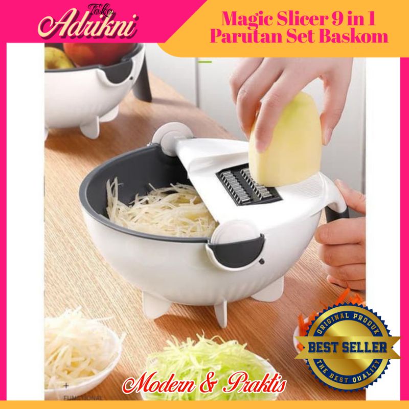 TOKO ADRIKNI Magic Slicer 9 in 1 Parutan Set Baskom Serbaguna Pengiris Sayura Parutan Pengiris tiris