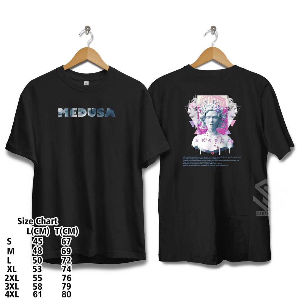 DESAIN KAOS AESTHETIC / DESAIN KAOS MEDUSA BAHAN KATUN COMBED WARNA HITAM OVERSIZE