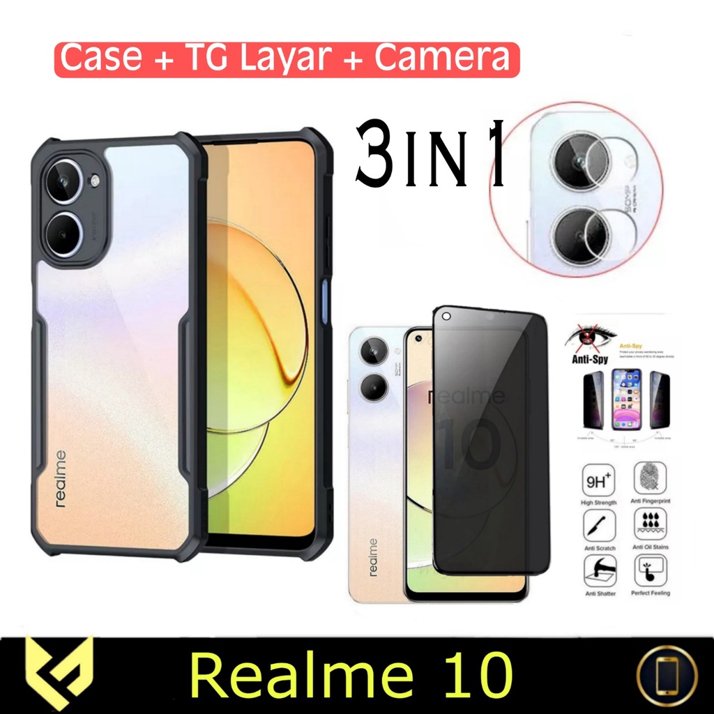 PROMO 3in1 REALME 10 Case Shockproof Xundd + Tempered Glass Anti Gores Kaca Free Camera Glass