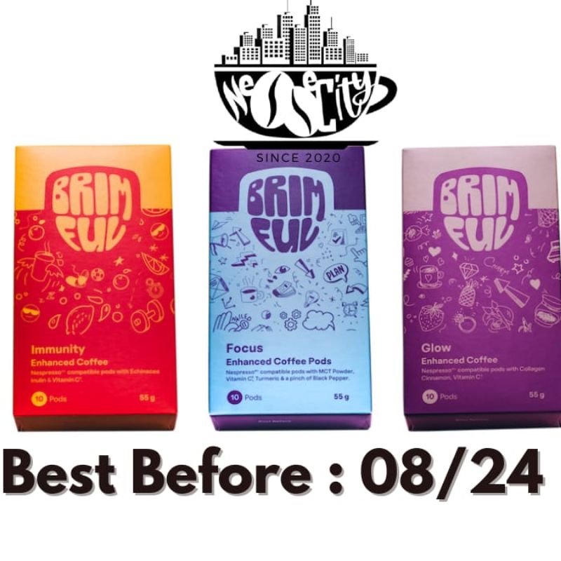 

Brimful Nespresso Coffee Capsules Collection (Isi 10) Focus,Glow,Immunity