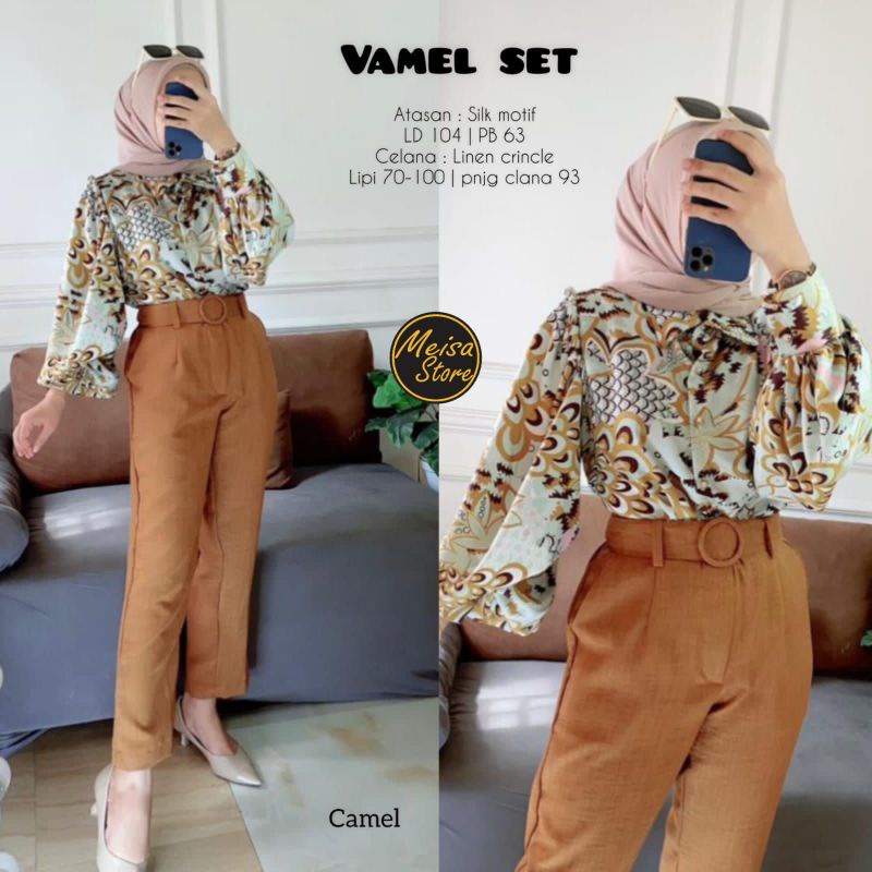 VAMEL SET SETELAN WANITA ATASAN BLOUSE BAHAN DIOR SILK CELANA LINEN