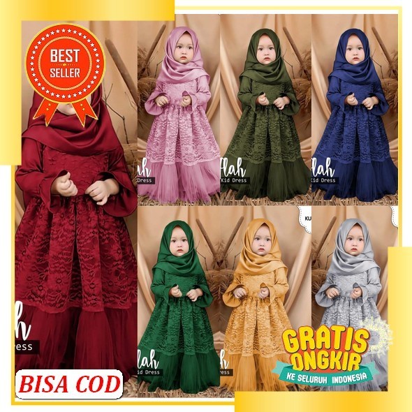 Gamis Anak Umur 6-8 Dan 10-12 Tahun Baju Gamis Anak Perempuan Model Syar 'I Bahan Ceruty Armany Mix 
