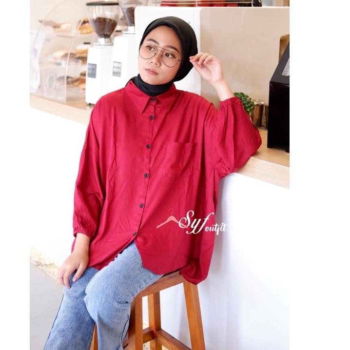Murah KEMEJA OVERSIZE KATUN RAYON LENGAN BALON JUMBO /KEMEJA JUMBO XXL