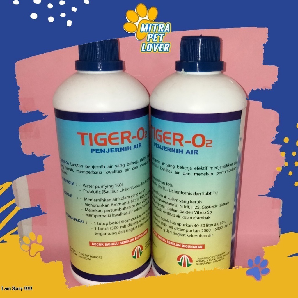 CAIRAN PENJERNIH AIR KOLAM - TIGER O2 1000 ML - PERBAIKI KWALITAS AIR IKAN LELE TAMBAK KOI GURAME TURUNKAN AMONIA EXPIRED PANJANG - MURAH GARANSI KUALITAS ASLI ORIGINAL - PET ANIMAL TAMASINDO OBAT &amp; VITAMIN TERNAK HEWAN BINATANG PELIHARAAN MITRAPETLOVER