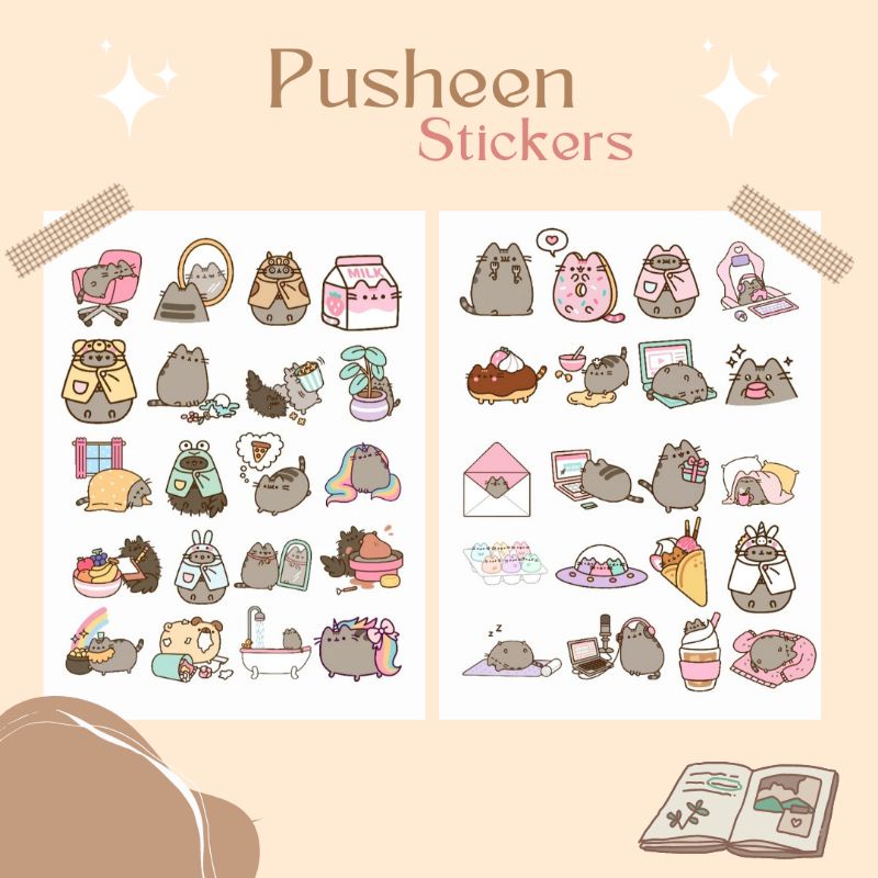 

Pusheen Cute Sticker Vinyl Cutting Glossy Waterproof 20pcs