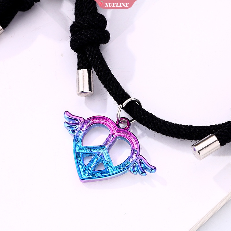 2pcs/set Tenun Tangan Tali Hitam Gelang Wanita Jarak Garis Gelang Magnet Persahabatan Pasangan Perhiasan Hadiah Hari Valentine [ZXL]