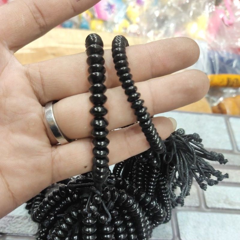 Grosir!!! Gelang Tangan Batu hitam Blackonyx piringan tali serut lusinan isi 12pcs