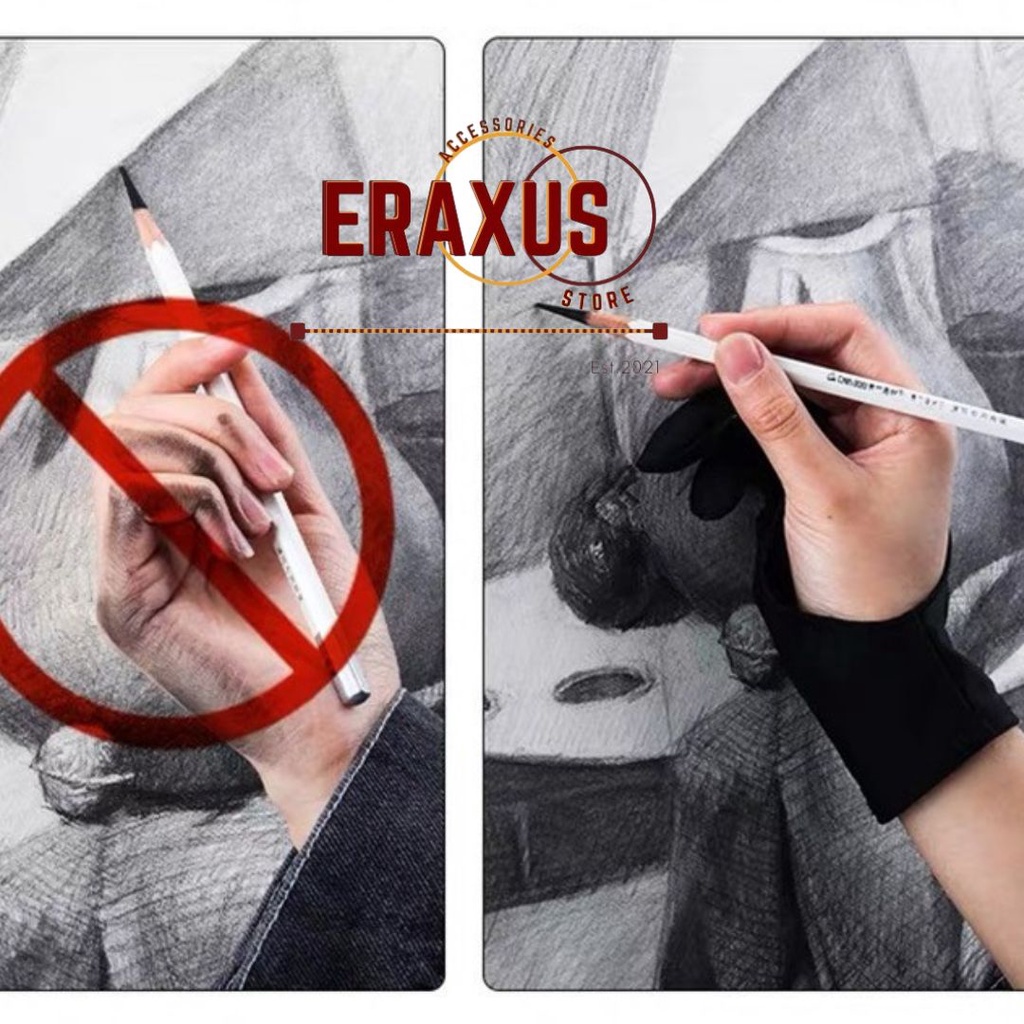 

Eraxus Sarung Tangan Lukis Drawing Stylus Two Finger Anti-Touch Glove Palm Rejection untuk Lukis Kualitas baik Glove for Drawing Tablet