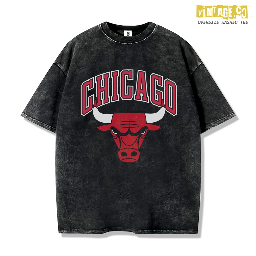 Chicago Bulls Lakers Logo Vintage Oversize Washed T shirt