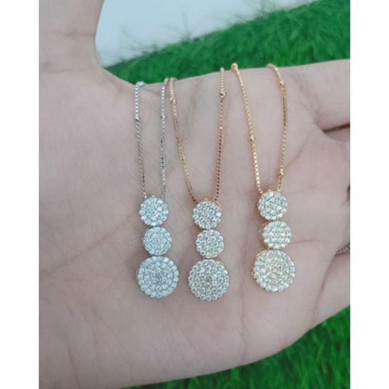 kalung perak asli silver 925 lapis emas/kalung rantai itali jedar+liontin bulat di*r tumpuk 3 cor mp full/asli silver/fashion wanita