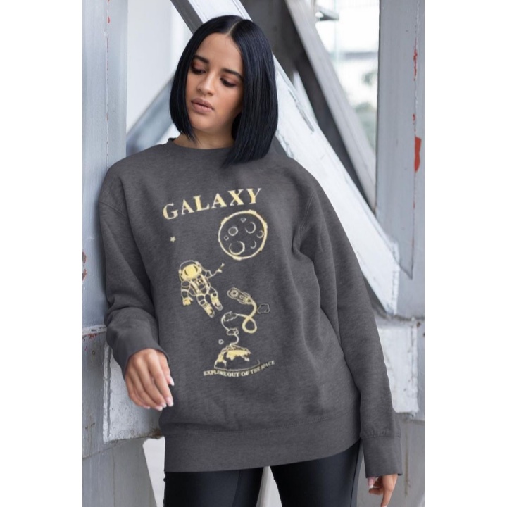 Sweater Crewneck Oblong GALAXY ASTRONOT Pakaian Outerwear Pria Wanita Kasual OOTD Fashion Kekinian Korean Style