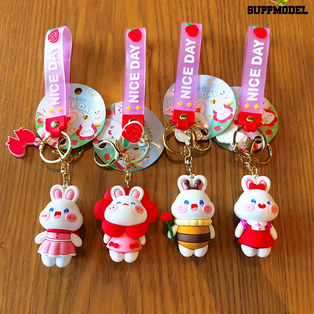 [Auto] Kelinci Gantungan Kunci Serbaguna Warna-Warni Lucu Kartun Bentuk Hewan Tiga Dimensi Hias Hadiah Boneka Kelinci Liontin Kunci Mobil Gantungan Ransel Perhiasan